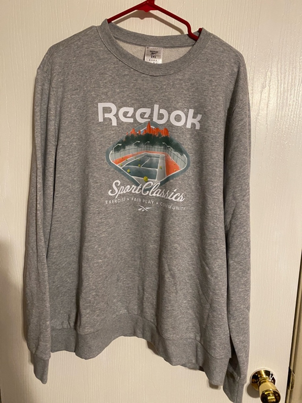 Reebok Heather Gray Crewneck with Multicolor Court Graphic